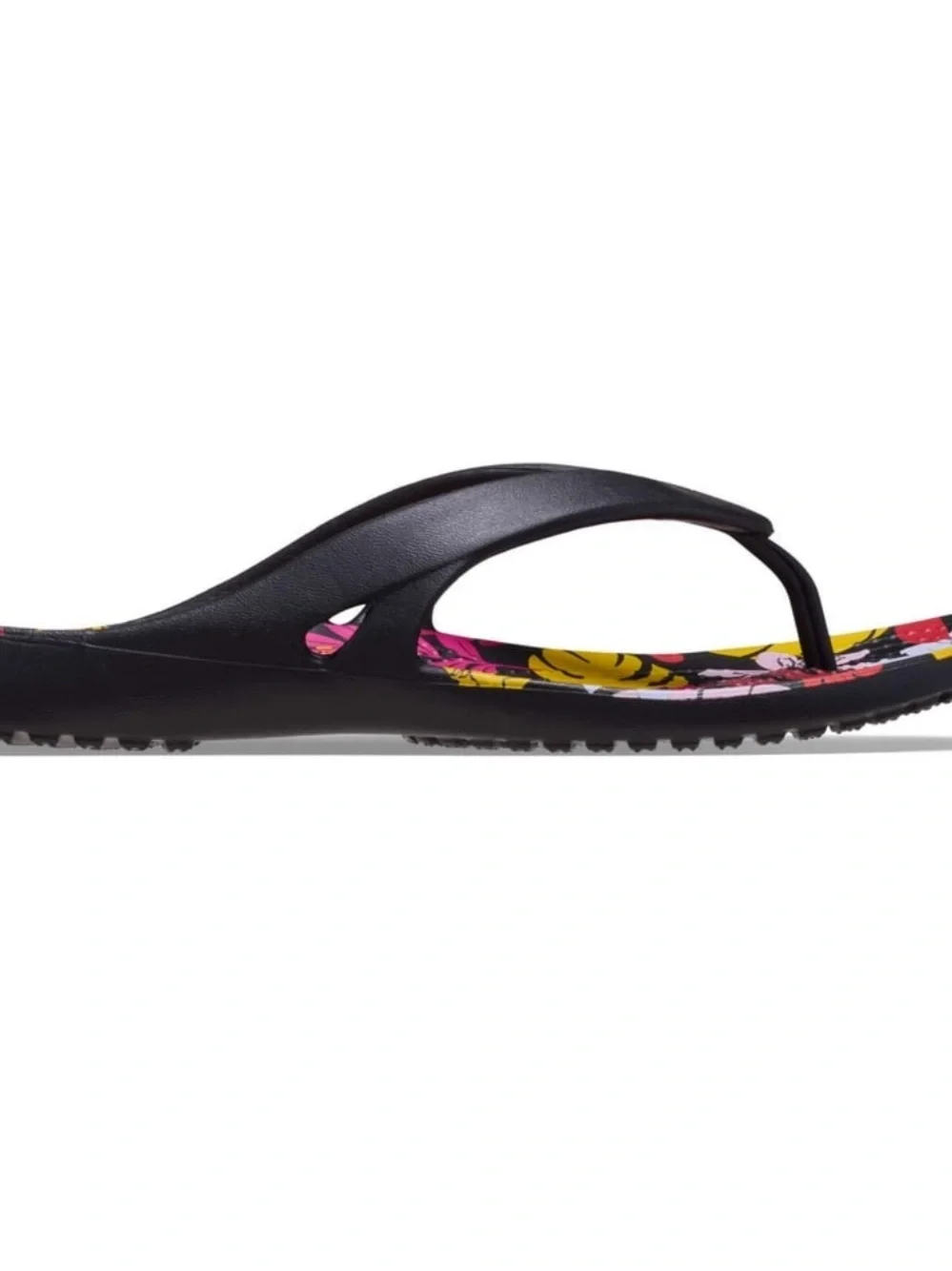 Women's Crocs Kadee Tropical Floral Print Black Flip Flop Sandals